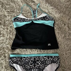 Women's Black and Aqua Swim Set